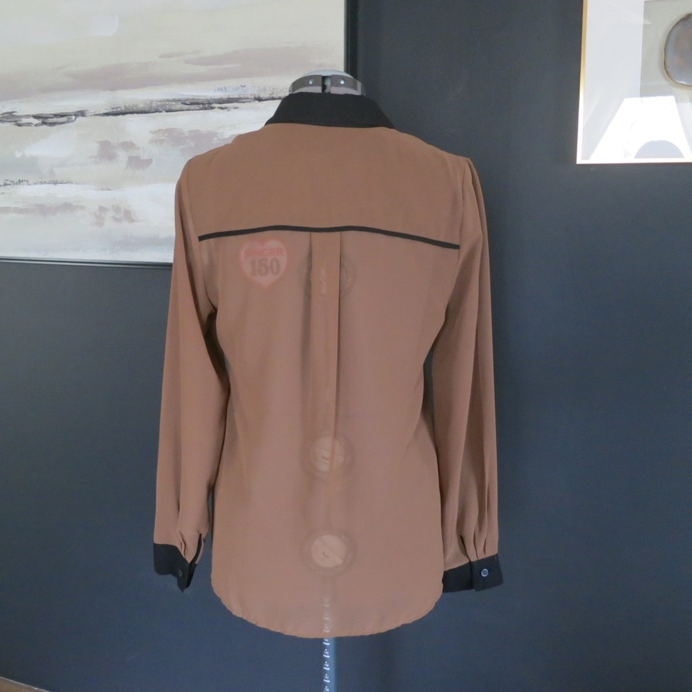 Mine Chiffon Sheer Color Block Button Down Blouse… - image 4